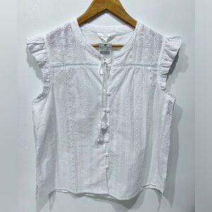 Northern Reflections White Eyelet Lace Button-Front Top Tassel Tie Neck Size L